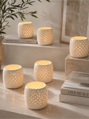 Vtg NWT ILLUMINATIONS 6-pcs Dot Votive Candleholders|Pierced  #0701261
